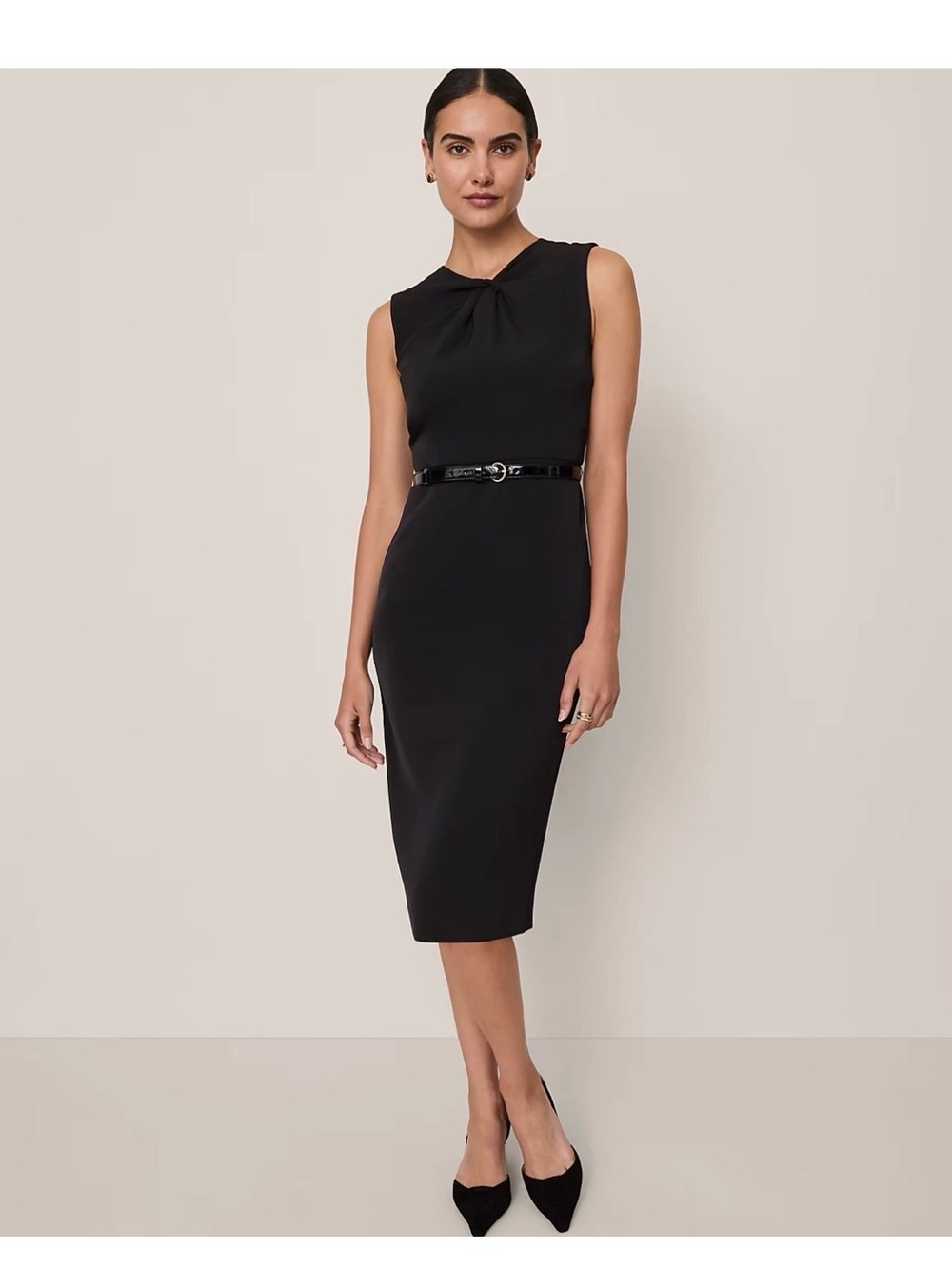 NWT  $179 Ann Taylor  Petite twist neck midi sheath dress sz 4P